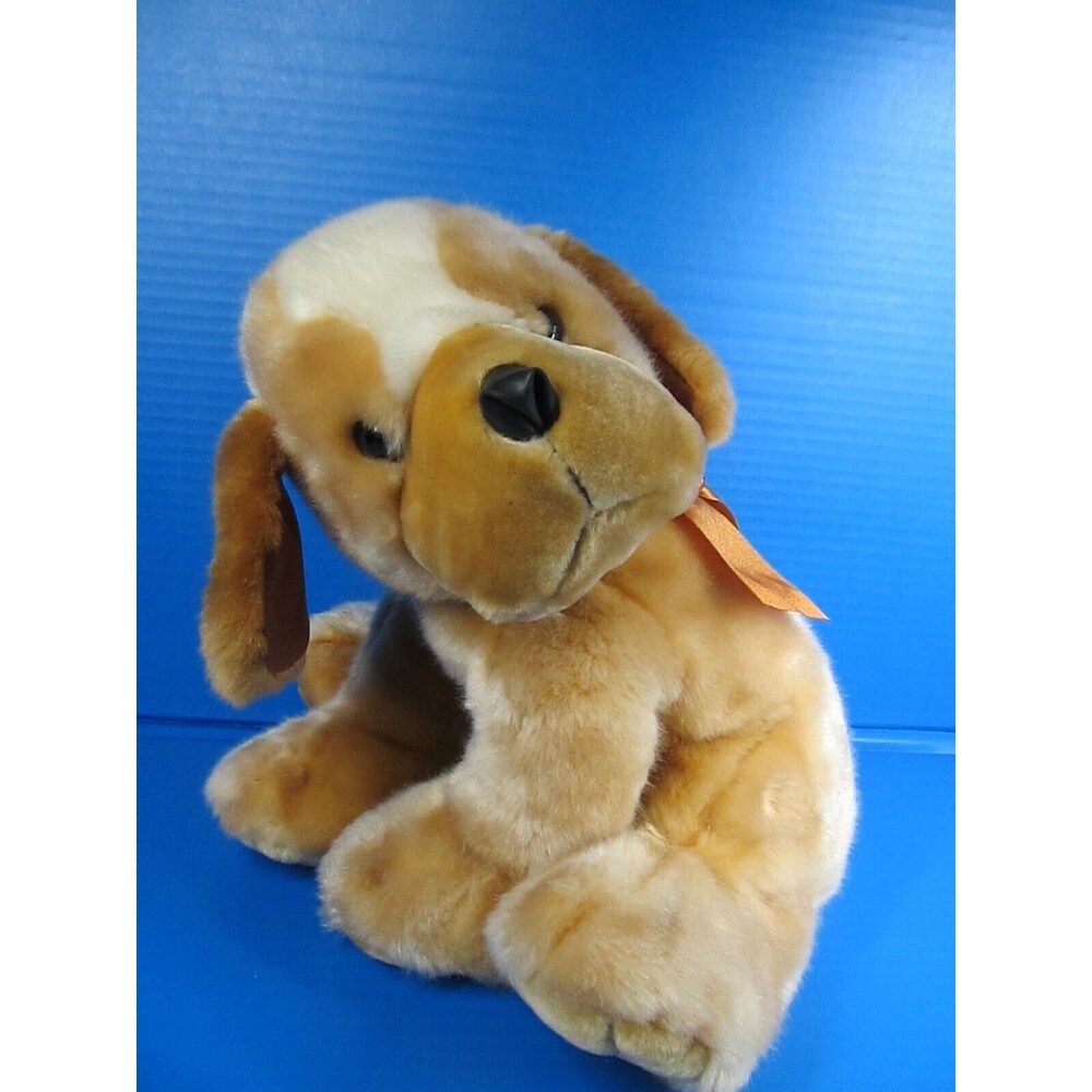 SKM Tan Brown Labrador Dog Soft Plush Animal Stuffed Animal Floppy Bean Bag Bow